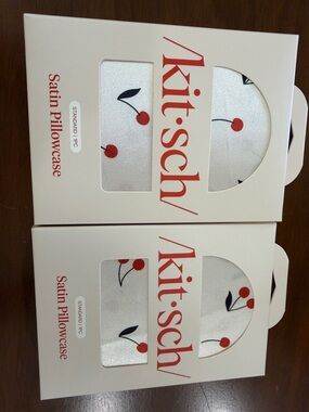 Kitsch Satin Pillowcase in White with Red Cherry Pattern standard with zip close